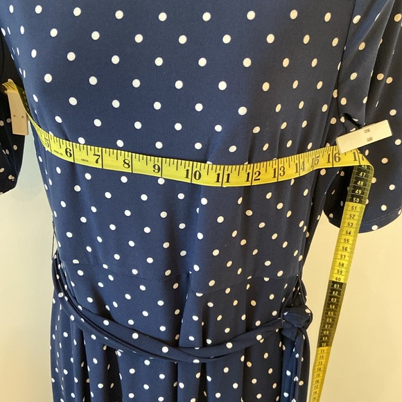 Navy White Polka Dot Anne Klein Dress Size 6 Short Sleeve Side Tie - Picture 7 of 9